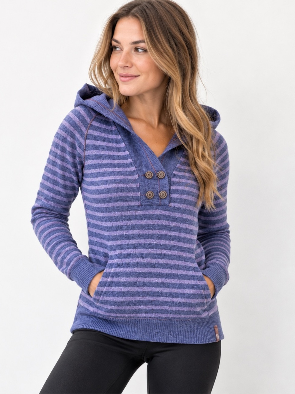 Mountain Hardwear Knit Hoodie Womens Small Wool Blend Button Detail Purple
